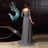 New Elegant Gray Lace Mother Of The Bride Dresses Jewel Neck Beaded With Half Sleeves Wedding Guest