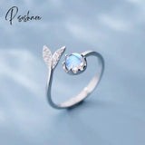 New Fashion Butterfly Rings Shiny Cubic Zirconia Leaves Geometric Adjustable Finger Ring Girls