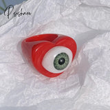 New Gothic Punk Colorful Love Heart Evil Eye Resin Acrylic Rings For Women Funny Candy Color Lucky