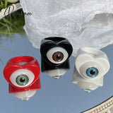 New Gothic Punk Colorful Love Heart Evil Eye Resin Acrylic Rings For Women Funny Candy Color Lucky