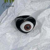 New Gothic Punk Colorful Love Heart Evil Eye Resin Acrylic Rings For Women Funny Candy Color Lucky