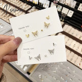 New Korean Elegant Cute Butterfly Stud Earrings For Women Girls Simple Lovely Vintage Rhinestone