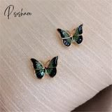 New Korean Elegant Cute Butterfly Stud Earrings For Women Girls Simple Lovely Vintage Rhinestone
