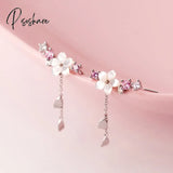 New Korean Flower Asymmetrical Dangle Earrings For Women Long Tassel Butterfly Imitation Pearl Cat