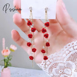 New Korean Flower Asymmetrical Dangle Earrings For Women Long Tassel Butterfly Imitation Pearl Cat