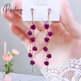 New Korean Flower Asymmetrical Dangle Earrings For Women Long Tassel Butterfly Imitation Pearl Cat