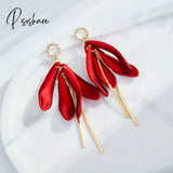 New Korean Flower Asymmetrical Dangle Earrings For Women Long Tassel Butterfly Imitation Pearl Cat