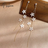 New Korean Flower Asymmetrical Dangle Earrings For Women Long Tassel Butterfly Imitation Pearl Cat