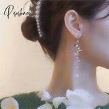 New Korean Flower Asymmetrical Dangle Earrings For Women Long Tassel Butterfly Imitation Pearl Cat