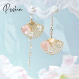 New Korean Flower Asymmetrical Dangle Earrings For Women Long Tassel Butterfly Imitation Pearl Cat