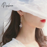 New Korean Flower Asymmetrical Dangle Earrings For Women Long Tassel Butterfly Imitation Pearl Cat