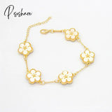 New Korean Sweet Five Leaves Flower Bracelets For Women Charm Double Sided Flowers Metal Bracelet