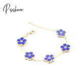 New Korean Sweet Five Leaves Flower Bracelets For Women Charm Double Sided Flowers Metal Bracelet