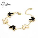 New Korean Sweet Five Leaves Flower Bracelets For Women Charm Double Sided Flowers Metal Bracelet