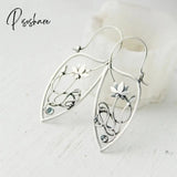 New Lotus Silver Color Earrings Elf Jewelry Fashion Floral Design Ladies Pendant Gift