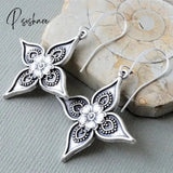 New Lotus Silver Color Earrings Elf Jewelry Fashion Floral Design Ladies Pendant Gift Dark Gold