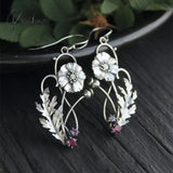 New Lotus Silver Color Earrings Elf Jewelry Fashion Floral Design Ladies Pendant Gift Deep Purple