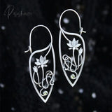 New Lotus Silver Color Earrings Elf Jewelry Fashion Floral Design Ladies Pendant Gift Green