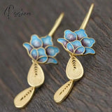 New Lotus Silver Color Earrings Elf Jewelry Fashion Floral Design Ladies Pendant Gift Palladium