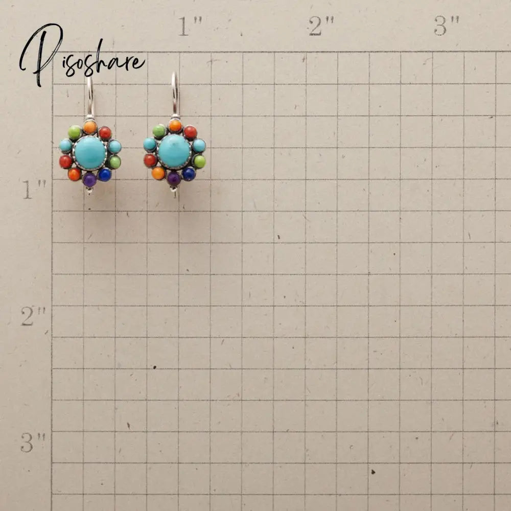 New Vintage Silver Color Metal Multicolor Green Stone Round Earrings Ethnic Personality Drop For