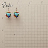 New Vintage Silver Color Metal Multicolor Green Stone Round Earrings Ethnic Personality Drop For