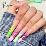 New Years Nails 24Pcs Artifical Nails With Glue Fake Nail Tips Design Detachable Press On Long Fake