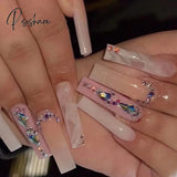 New Years Nails 24Pcs Artifical Nails With Glue Fake Nail Tips Design Detachable Press On Long Fake