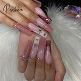 New Years Nails 24Pcs Artifical Nails With Glue Fake Nail Tips Design Detachable Press On Long Fake