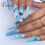 New Years Nails 24Pcs Artifical Nails With Glue Fake Nail Tips Design Detachable Press On Long Fake