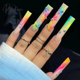 New Years Nails 24Pcs Artifical Nails With Glue Fake Nail Tips Design Detachable Press On Long Fake