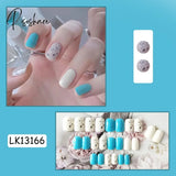 New Years Nails 24Pcs/Box Christmas Elk Snowflake Fake Artificial Short Round Press On Acrylic Tips