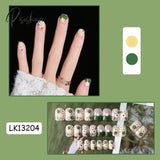 New Years Nails 24Pcs/Box Christmas Elk Snowflake Fake Artificial Short Round Press On Acrylic Tips