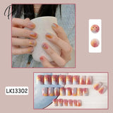 New Years Nails 24Pcs/Box Christmas Elk Snowflake Fake Artificial Short Round Press On Acrylic Tips