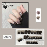 New Years Nails 24Pcs/Box Christmas Elk Snowflake Fake Artificial Short Round Press On Acrylic Tips