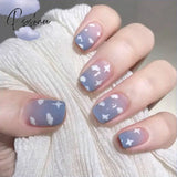 New Years Nails 24Pcs/Box Christmas Elk Snowflake Fake Artificial Short Round Press On Acrylic Tips