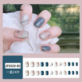 New Years Nails 24Pcs/Box Christmas Elk Snowflake Fake Artificial Short Round Press On Acrylic Tips