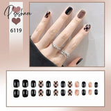 New Years Nails 24Pcs/Box Christmas Elk Snowflake Fake Artificial Short Round Press On Acrylic Tips