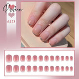 New Years Nails 24Pcs/Box Christmas Elk Snowflake Fake Artificial Short Round Press On Acrylic Tips