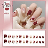 New Years Nails 24Pcs/Box Christmas Elk Snowflake Fake Artificial Short Round Press On Acrylic Tips