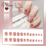 New Years Nails 24Pcs/Box Christmas Elk Snowflake Fake Artificial Short Round Press On Acrylic Tips