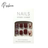 New Years Nails 24Pcs/Box Christmas Elk Snowflake Fake Artificial Short Round Press On Acrylic Tips