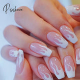 New Years Nails 24Pcs/Box Christmas Elk Snowflake Fake Artificial Short Round Press On Acrylic Tips