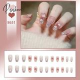 New Years Nails 24Pcs/Box Christmas Elk Snowflake Fake Artificial Short Round Press On Acrylic Tips