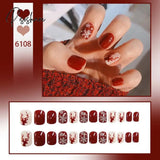 New Years Nails 24Pcs/Box Christmas Elk Snowflake Fake Artificial Short Round Press On Acrylic Tips