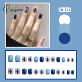 New Years Nails 24Pcs/Box Christmas Elk Snowflake Fake Artificial Short Round Press On Acrylic Tips