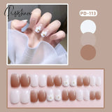 New Years Nails 24Pcs/Box Christmas Elk Snowflake Fake Artificial Short Round Press On Acrylic Tips