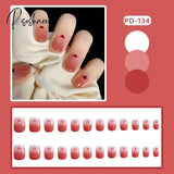 New Years Nails 24Pcs/Box Christmas Elk Snowflake Fake Artificial Short Round Press On Acrylic Tips