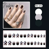 New Years Nails 24Pcs/Box Christmas Elk Snowflake Fake Artificial Short Round Press On Acrylic Tips