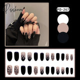 New Years Nails 24Pcs/Box Christmas Elk Snowflake Fake Artificial Short Round Press On Acrylic Tips