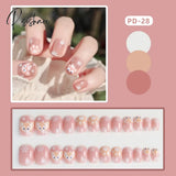 New Years Nails 24Pcs/Box Christmas Elk Snowflake Fake Artificial Short Round Press On Acrylic Tips